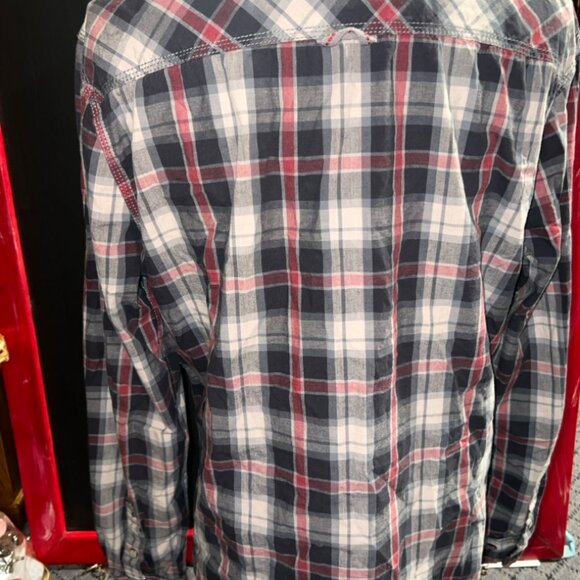 Buffalo David Bitton Men LG Long‎ Sleeve Red Gray Casual Button-Down Shirt (GS1) - Picture 2 of 5